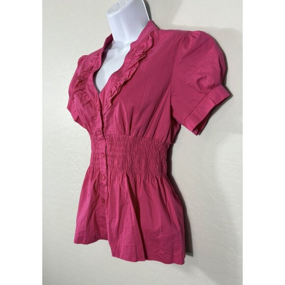 Y2K Vintage Pink Rare Jung Kim USA Babydoll Cinch Waist Top 90’s Button Down - Picture 3 of 10